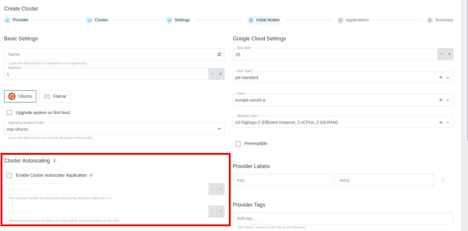 Enable autoscaler in wizard