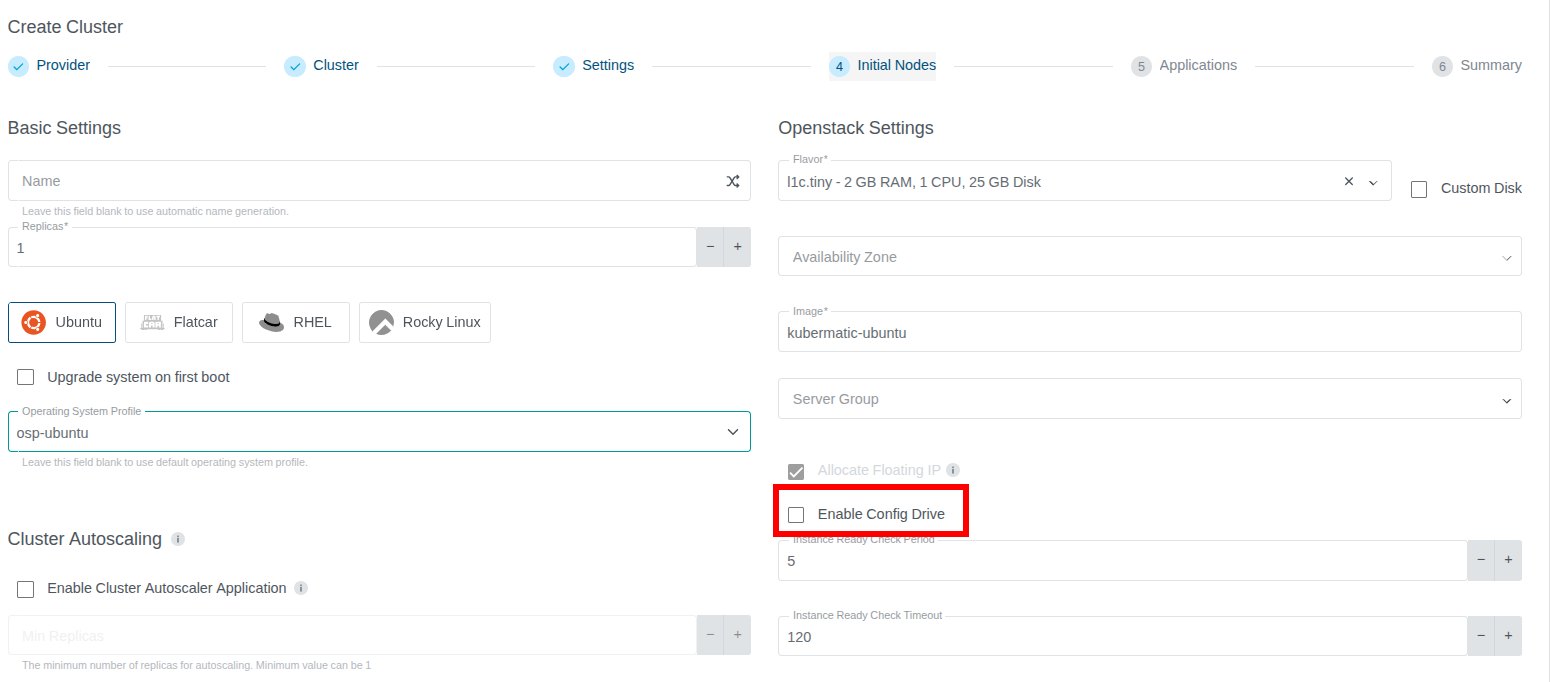 Enable Config Drive From Wizard
